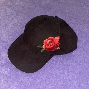 Dave and Young rose design on black hat. Softer material and very stylish!